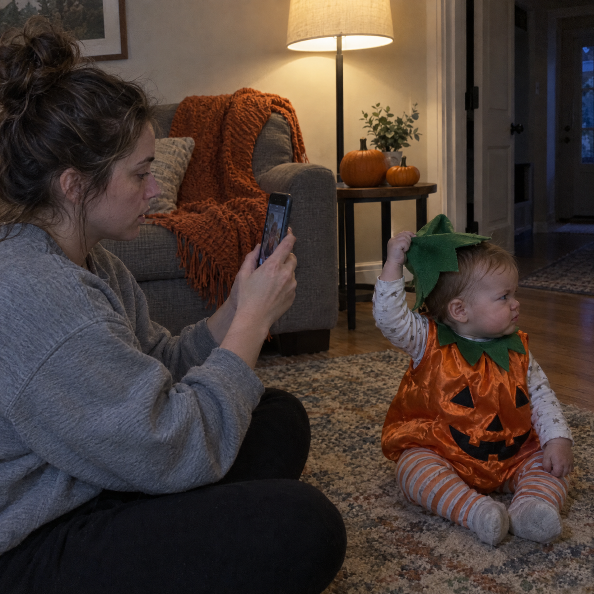 Fussy baby in a stiff cheap costume